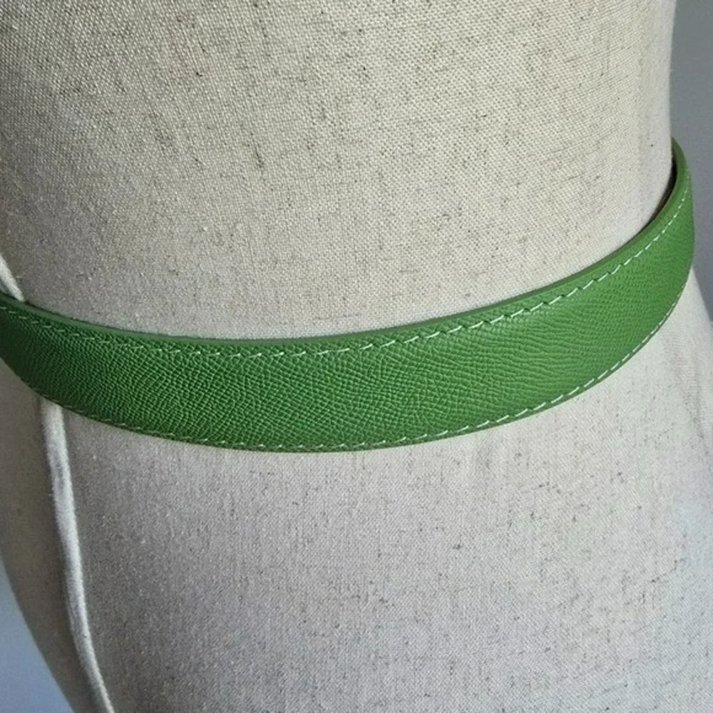 LEN L.E.N. Lifestyle Epsom Leather Apple Green Pebbled Women Belt SZ 8 10 Preppy